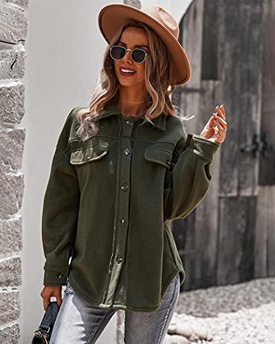Womens Long Sleeve Fleece Jacket Button Down Pocket Fall Winter Lapel Outerwear Coat (Army Green,Xl) #TOP4