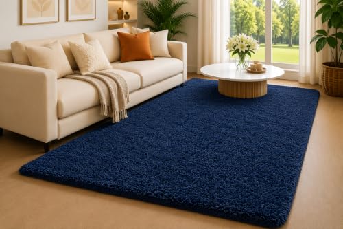Image of Shaggy Carpet 5x7 Ft for Living Room & Bedroom (Blue)