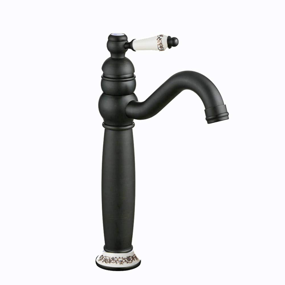 Wasserhahn Bad-Waschtischarmaturen-Badarmatur, Retro Kupfer Einhebel Über Theke Becken Heiß Und Kalt Wasserhahn, Schwarz Einloch Waschbecken Wasserhahn (Einschließlich Einlassrohr, Zubehör)
