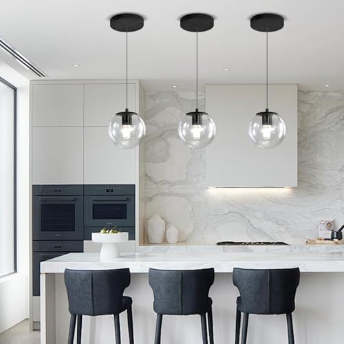 Image of Kitchen Island Lighting Globe Glass Chandeliers for Dining Room Over Table Pendant Light Fixture for Living Room Hallway Bedroom (Bulb Not Include) (Clear, Single Light)