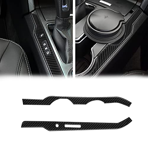 SUNJIKA Compatible with 2PCS Carbon Fiber Gear Box Shift Water Cup Holder Panel Side Strip Frame Cover Sticker Interior Accessories for Ford Explorer 2013 2014 2015 2016 2017 2018 (Black)