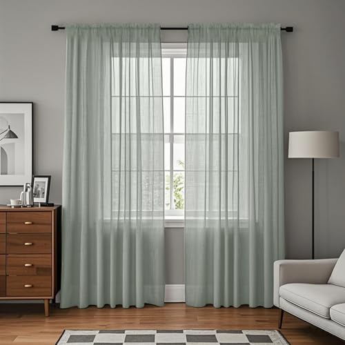 NAKIHOUSE Linen Voile Curtain, 2 Panels Grey Net Curtains for Windows 84 Drop