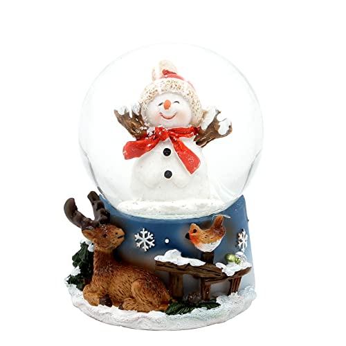 Dekohelden24 Boule à Neige Bonhomme de Neige avec Bonnet de Noël sur Socle décoré - Dimensions L/L/H : 4,5 x 4,5 x 6,5 cm - Diamètre de la Boule : 4,5 cm Cover