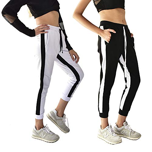 Kit 2 Calças Brohood Moletom Jogger Skinny Feminina Preta e Branca P