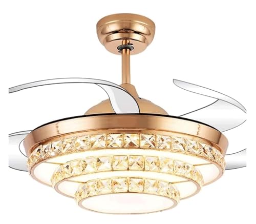 FENGJISUN Ventilador De Techo Cocina Ventilador De Techo Cristal 42 ', con Luz LED Que Cambia 3 Colores, 4 Aspas Retráctiles ABS, para Sala Estar Y Dormitorio Exteriores Interiores