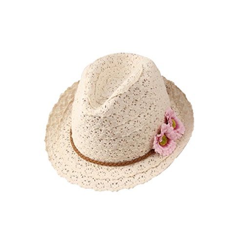 Julymall Damen Sonnenhut belüftete Spitze Bowler Cap atmungsaktiv Jazz Strohhut faltbar Fedora Strandhut für Reisen Cool Sonnenblende für Mädchen (Beige) Cover