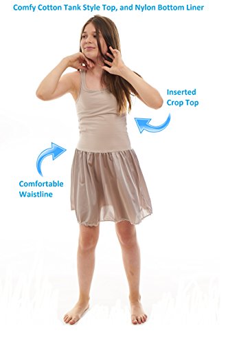 Sash Sleeveless Dress Slip With Built In Crop Top For Teen Girls - 95% Cotton, 5% Lycra Top (14, Grey) #TOP1