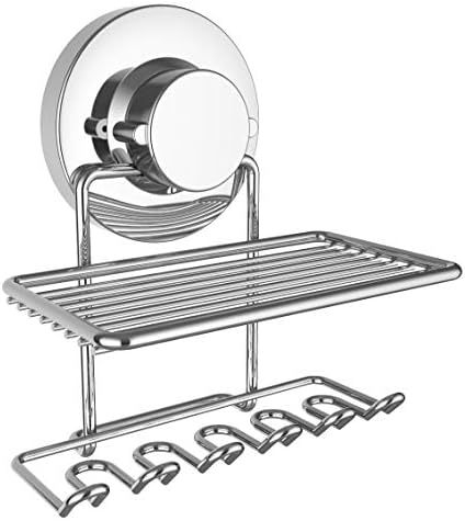 Toothbrush Holder Suction Cup Wall Mounted Toothpaste and Toothbrushes Holder with Powerful Vacuum or Adhesive System Rustproof Stainless Steel Organizer Electric Toothbrush (with Shelf)