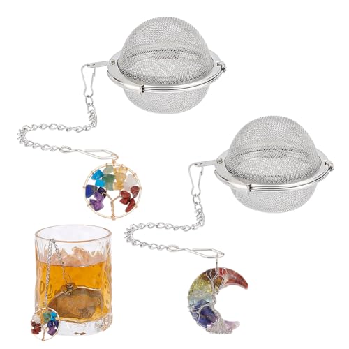 UNICRAFTALE 2 Sets 304 Stainless Steel Loose Leaf Tea Ball Mesh Tea Strainer with Crescent Moon & Tree of Life Pendants Round Tea Strainer Set for Brew Tea, Spices & Seasoning