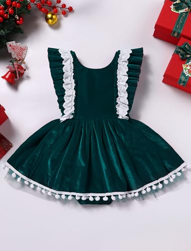IMEKIS Newborn Baby Girl Velvet Christmas Outfit Ruffle Sleeve Romper Tulle Dress Fall Wedding Birthday Party Clothes2