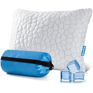 QUTOOL Cooling Pillow for Sleeping CertiPUR US Shredded Memory Foam Camping Pillow Set of 1 Backpacking for Hiking Gear Portable Pillow with Travel Storage Bag Soft Yet SupportWhite