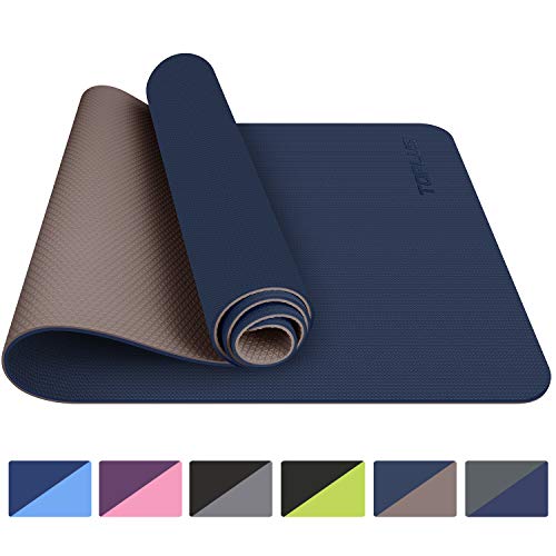 TOPLUS Tappetino da Yoga, Tappetino da Yoga Imbottito e Antiscivolo Fitness Pilates e Ginnastica con Cinturino di TPE,180 x 60 cm (Blu Navy)