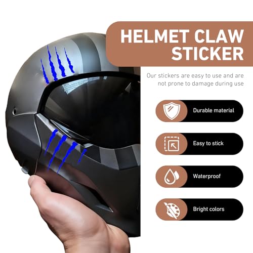 Zehiony 1 SET Motorcycle Helmet Sticker, Monster Claw Scratch Cool Decal, Reflective Waterproof Film with Adhesive Backing, DIY Decoration Accessory for Helmet Vehicle Laptop Wall (Blue)