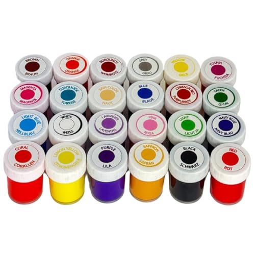 Stoffmalfarben-Set – Lebendige, hochpigmentierte Textilfarben – Waschmaschinenfeste Farben für T-Shirts, Baumwolle & Stoffe (24 x 25ml)