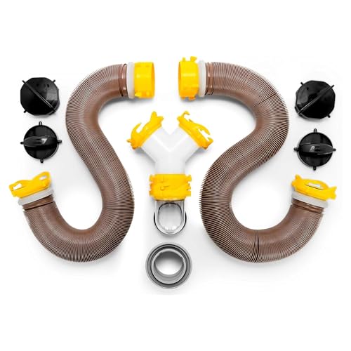 Camco 39667 Revolution 20' Sewer Hose Kit with Swivel Fittings and Wye Connector - Ready To Use Kit with Fittings, Hoses, and Storage Caps, Great For RVs with Separate Tank Valves