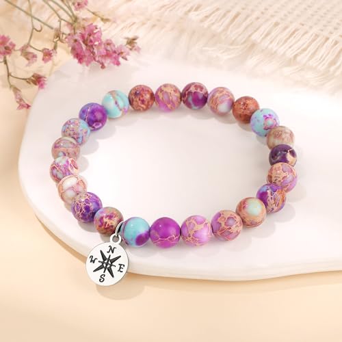 JoycuFF ๐ฅ๐ฒ๐๐ถ๐ฟ๐ฒ๐บ๐ฒ๐ป๐ ๐๐ถ๐ณ๐ ๐ณ๐ผ๐ฟ ๐ช๐ผ๐บ๐ฎ๐ป, Teacher Coworker Nurse Retirement Gifts for Women Colorful Imperial Jasper Compass Bracelet 5