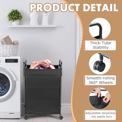 SweetBin 90L Laundry Hamper with Wheels, Rolling Laundry Sorter cart with Metal Frame and Removable Liner, Dirty Clothes Hampers for Bedroom, Laundry Room, Bathroom — view 3