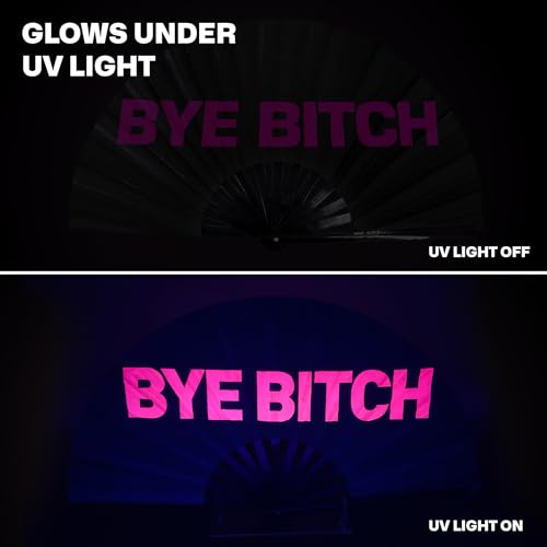 SoJourner Bags Rave Fan - Bye Gay Fan and Rave Fan - Large Folding Fan for Festivals, Halloween, Burlesque, Rainbow Outfits for Women & Rave Accessories - Festival Clack Fan