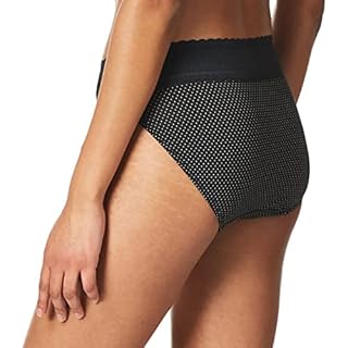 Warner's Women's No Pinching No Problems Lace Hi Cut Brief Panty, Black and Toasted Almond Pindot Print, X-Large