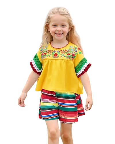 HINTINA 3T Toddler Little Girl Mexican Embroidered Shorts Set 3