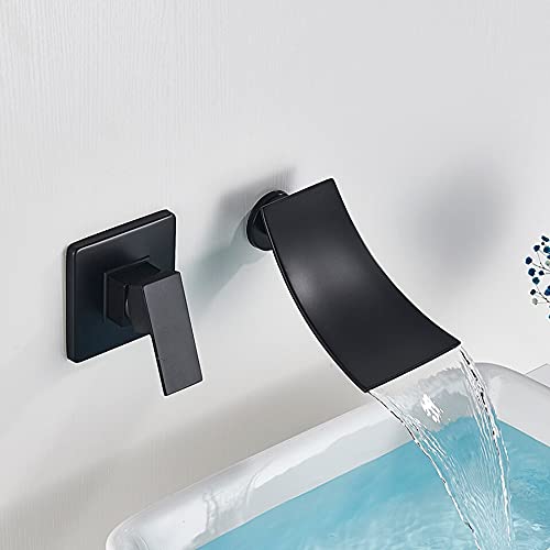 Robinet de lavabo cascade mural noir mat mitigeur eau chaude et froide