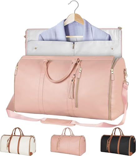 Sac de voyage en cuir rose porte-costume pliable anti-pli grand volume avec range-chaussures d'affaires