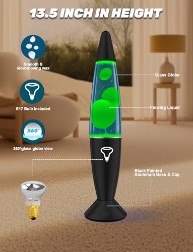 Soarling Ampoule à mouvement liquide, lampe relaxante, veilleuse, veilleuse pour chambre à coucher, salon, bureau, lampes pour adultes et enfants (34,3 cm, liquide bleu foncé avec cire jaune) – vue 7