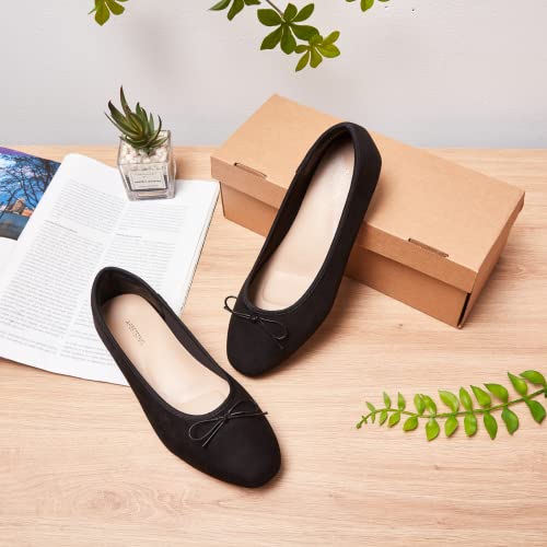 Afeetsing Women's Round Toe Ballet Flats Comfortable Bow Dressy Flats Shoes For Women (A-Black1, Numeric_8_Point_5) #TOP5