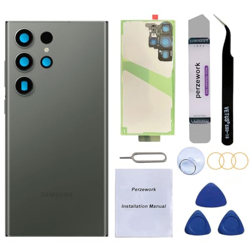 Perzework OEM Rear Back Glass Replacement for Samsung Galaxy S23 Ultra 6.8 inches with Reparing Toolkit and Manual (Green)