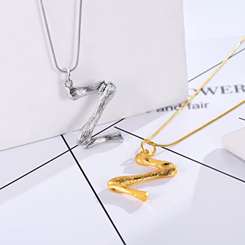 image for FOCALOOK Letter Chain Pendant for Women Bamboo Initial Necklace 18K Go