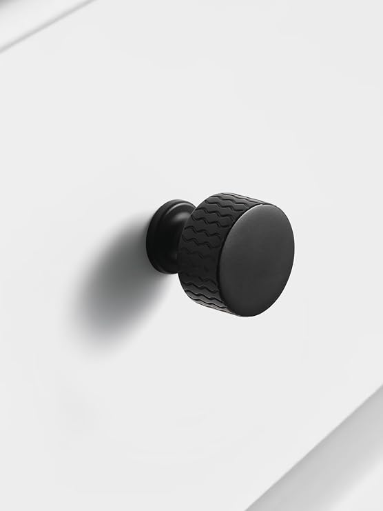 5 Pack Black Cabinet Knobs Knurled Round Dresser Knob Kitchen Cupboard Bathroom Dresser Cabinet Hardware Handles Zinc Alloy