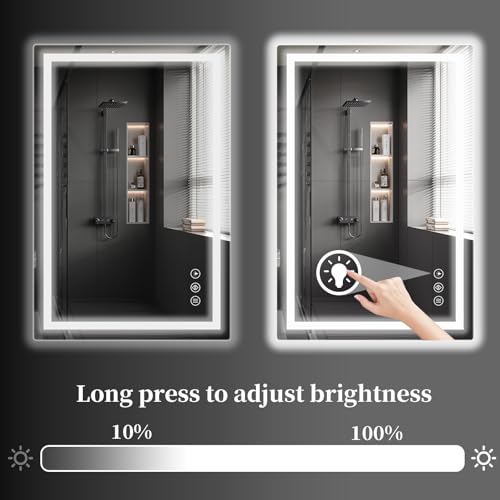 Image of Koonmi 30x40 LED Bathroom Mirror, Backlit + Front Lit, LED Bathroom Mirror with Lights for Wall, 3 Colors, Anti-Fog, Dimmable Brightness, Memory Function, Tempered Glass