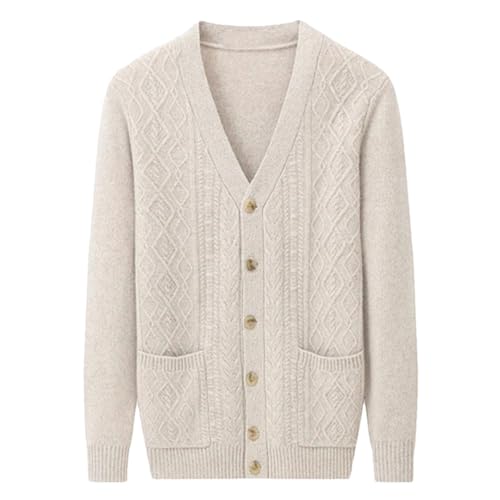 Men's Buttons Cardigan Solid Sweater Wool Knitted V-Neck Sweater Thick Long Sleeve Sweater