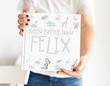  Babybuch zum eintragen mit Namen des Kindes - Babytagebuch für Mädchen und für Junge - das erste Jahr - Erinnerungsalbum - Eintragsalbum - personalisiert, mit Namen des Babys