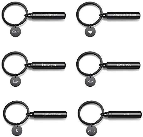 Cylinder Pet Ashes Keepsake Keyring Personalised Engraved Pawprint Dog Cat Tube Urn Keyrings Custom Cremation Ash Holder Urns Pendant Keychain Memorial Key Ring with Charm