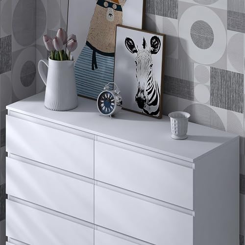 FWStyle Matt White Large 8 Drawer Chest of Drawers. White Bedroom Furniture. Under drawer support bars. Scratch resistant. - 6