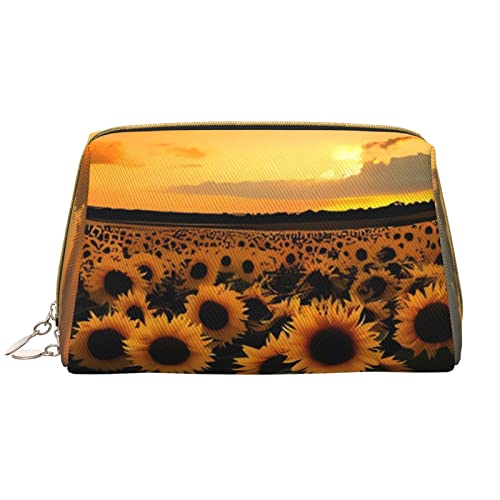Trousse de maquillage blanche à tournesols en cuir PU pour célébrer la beauté au féminin