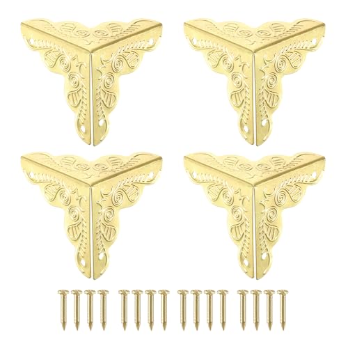 Image of uxcell 12Pcs Box Edge Guard, 25mm Decorative Box Corner Cover, Corner Protector, Vintage Stair Dust Corners with Screws, Yellow