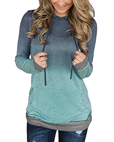 Twinklady Women's Floral Printed Long Sleeve Pullover Hoodies Casual Drawstring Sweatshirt Pockets (Green,XXL)