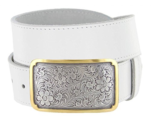 Golden Engraved Square Western Full Grain Leather Casual Jean Belt