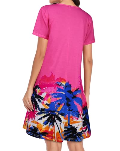 Image of Womens Summer Dresses Beach Casual Loose Tshirt Floral Short Sleeve Flowy Pockets Sundresses 2026