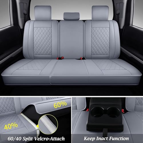 Image of Coverado Tundra Seat Covers, Back Leather Car Seat Covers for Trucks, Automotive Seat Covers Protector Custom Fit 2007-2021 Toyota Tundra(Rear Seat Cover /Gray)