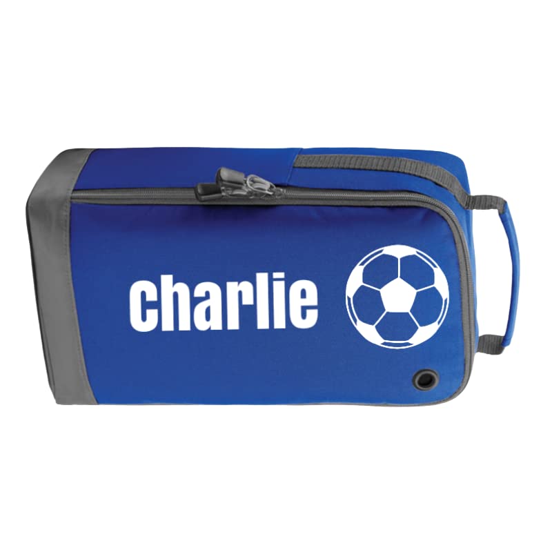 Personalised Football Shoe/Football Boot Bag/Sports Printed with Name Great for School/Club use - Black (Royal Blue)