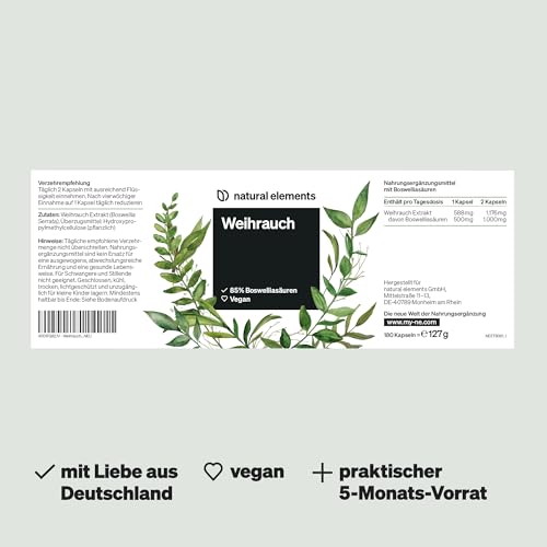 natural elements Weihrauch Kapseln – 1176mg Extrakt aus Weihrauch/Tag – 85% Boswelliasäuren – hochdosiert & vegan – Vorrat für 5 Monate – in Deutschland entwickelt & laborgeprüft 5