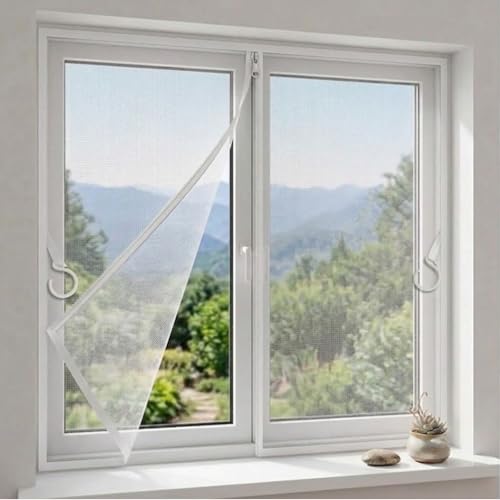 Moustiquaire fenêtre sans perçage 120x120cm avec fermeture éclair blanche