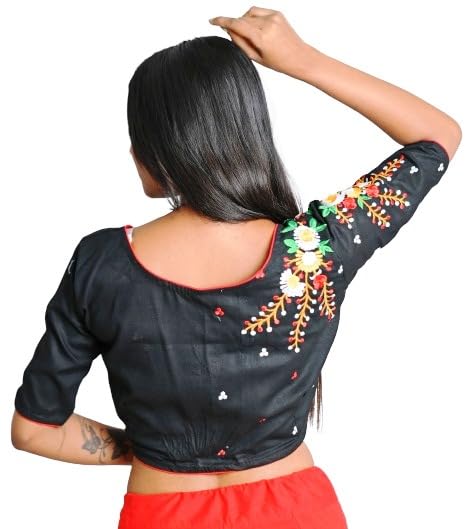 ipsita Woman Black Blouse with Beautiful Embroidery Design Bindi Flower-picture-35