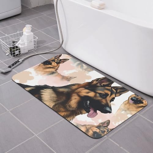 LKVNSWERT Stone Bath Mats for Bathroom Diatomaceous Earth Bath Mat Super Absorbent Floor Mat German Shepherd Dog Lovers Stone Drying Mats Quick Drying Diatomite Shower Mat for Bathtub Pad 19.7x31.5in