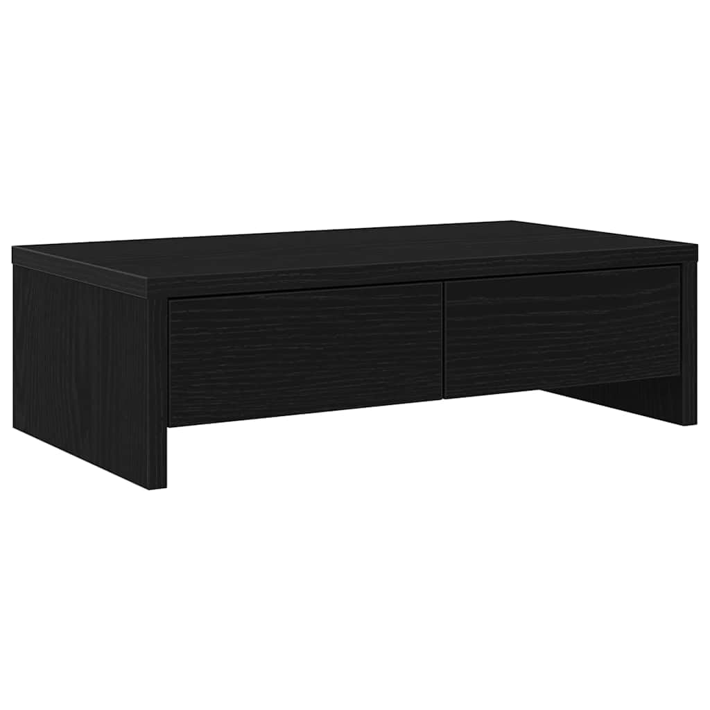 Vidaxl Black Oak Monitor Stand With Drawers 50X27x15 Cm Engineered Wood, Monitor Riser, Screen Stand, Monitor Holder, Monitor Mount