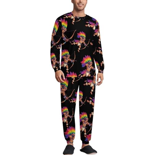 Colorful Native Americanes Men’s Pajama Set Long Sleeve Top And Pants Loungewear Sleepwear Pjs Nightwear