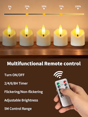 Image of Rechargeable Flameless Tea Light Candles with Timer Remote, 1.5 inchx2.2 inch Electric Fake Flickering Votive Candles for Anniversary Wedding Centerpiece Table Decor Funeral Halloween Christmas, ivory, 6 Pack